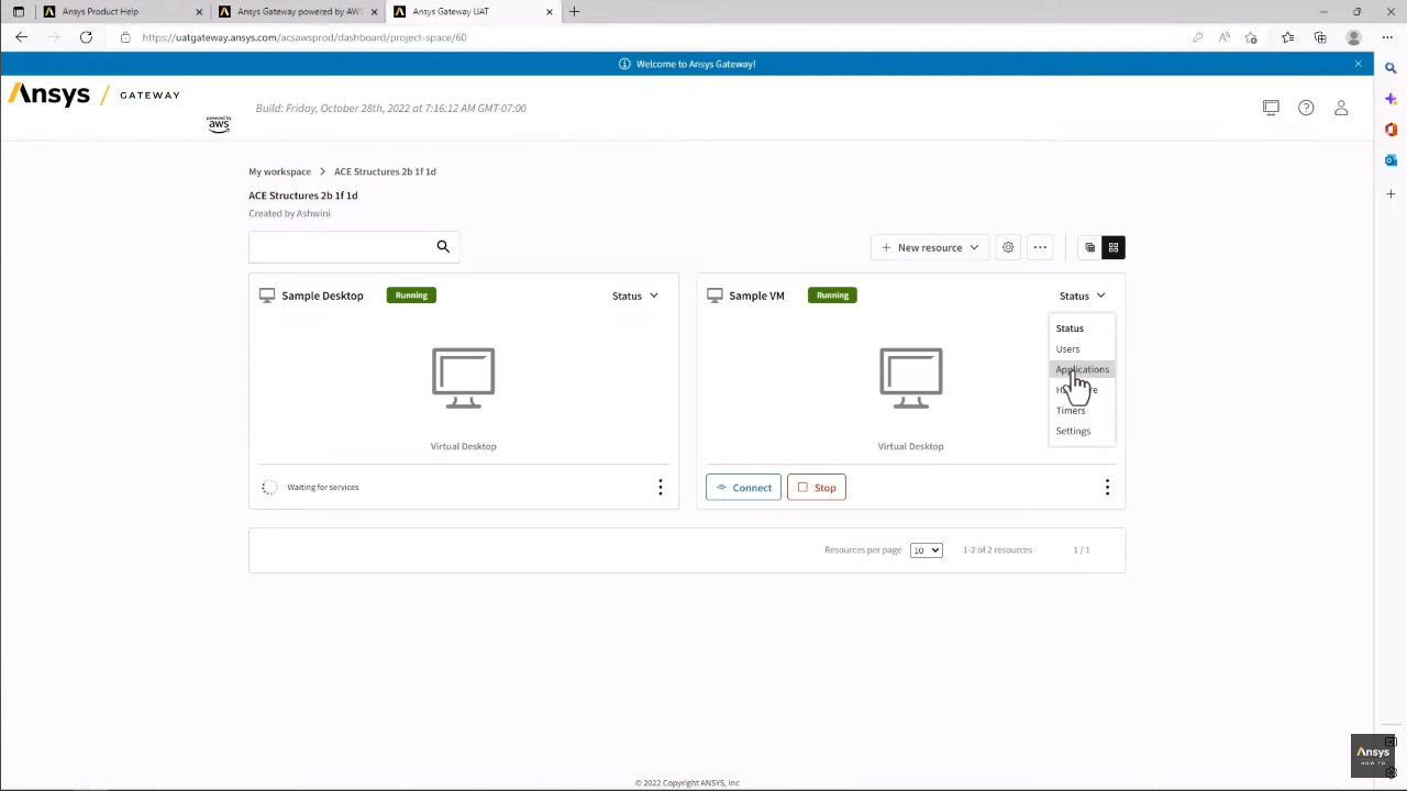 screenshot of Ansys Gateway powered by AWS